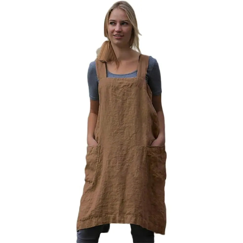 Larmliss Women's Breathable Cross-Back Pinafore Apron with Large Pockets, Ideal for Home Kitchen, Restaurant Workwear & Uniforms