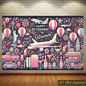2D Flat, 2D Flat Banner 1pc, Enjoy Retirement Celebration, Holiday-themed Banners, Durable Photographic Hanging Cloth, Suitable for Event Decorations at Family Gatherings, Birthday Parties, Etc. (no Electricity Required), 2D Flat