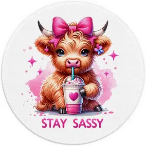 TuY-MouseP-009 Highland Cow  Pad,  Pink Bow Cow  Pads for   Computers Laptop Desk Accessories, Highland Cow Gifts, Cow Gifts for Cow Lovers,Office Supplies, 7.9x7.9 Inch