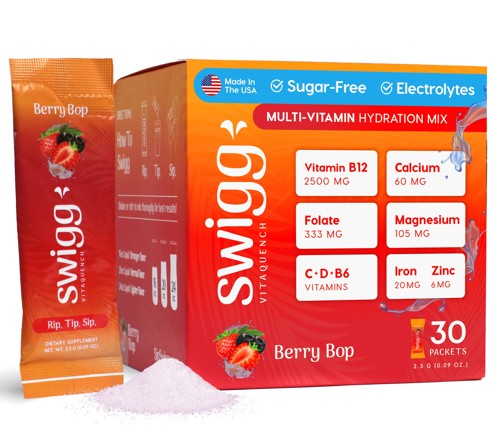 Electrolytes Powder Packets | Daily MultiVitamin Hydration Packet | Electrolytes Powder No Sugar | 2500 mcg B12, C + D + B6, Folate, Iron Zinc + More Blood Pressure Control Dairy Free GMO Free Gluten Free