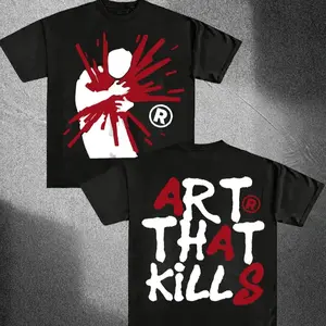 [Casual Comfort] Art That Kills Graphic T-Shirt, 100% Cotton Crew Neck Tee, Casual Short Sleeve Print Top for Men and Women, All-Season Knit Fabric, Regular Fit H-Style - Bold Red & Black Design, Allseason Tshirt | Trendy Casual Style
