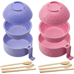 Ramen Bowl Set, 2 Sets Including Bowl & Lid & Spoon & Chopsticks & Fork, Portable Tableware Set, Dinnerware Set for Home Office Dormitory, Tableware Kit, Dinnerware Service Set