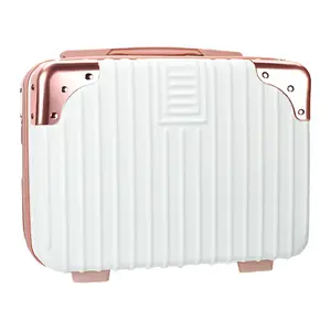 Pink White 14inch Hard Shell Cosmetic Organizer Travel Train Hand Luggage Small Portable Carrying Suitcase Makeup Case Bag for Women Toiletry Brand: Yoanlayr