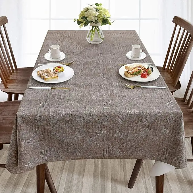 Vinyl Tablecloths, Heavy Duty Oil Proof Spill Proof Plastic Table Cloth, Wipe Clean PVC Table Cover for Spring Indoor and Outdoor Color Brown
