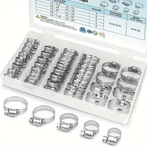 40pcs Hose Clamp Set - Stainless Steel Worm Gear Clamps Hose Connector For Pipes, Intercoolers, Plumbing, Tubes & Fuel Lines (1/4'' - 1-1/8'')