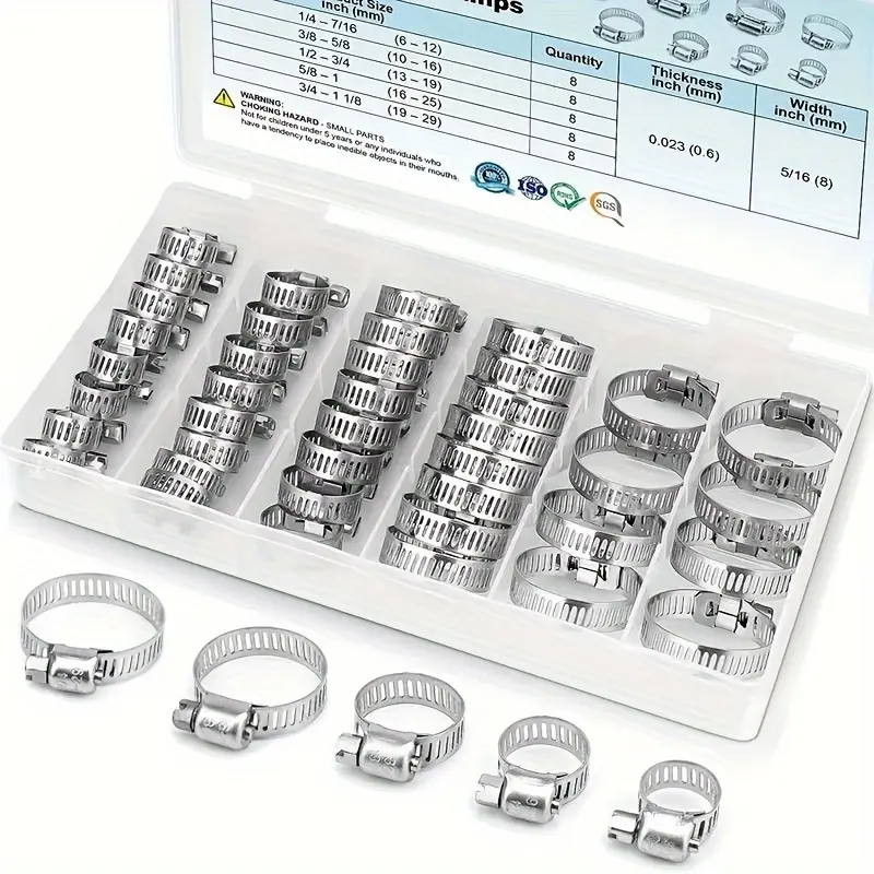 40pcs Hose Clamp Set - Stainless Steel Worm Gear Clamps Water Hose Connector Secure Hose Connections For Pipes, Intercoolers, Plumbing, Tubes & Fuel Lines (1/4'' - 1-1/8'') Garden Hose Connector