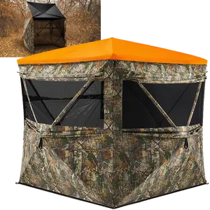 TIDEWE FlipGuard 270 Big Flipping Door RainProof See-Through Whitetail Hunting Blind 3-4 Person with Double-Layer HYDRO-SIGHT Composite Mesh and Reversible Orange-Camouflage Rain Cover