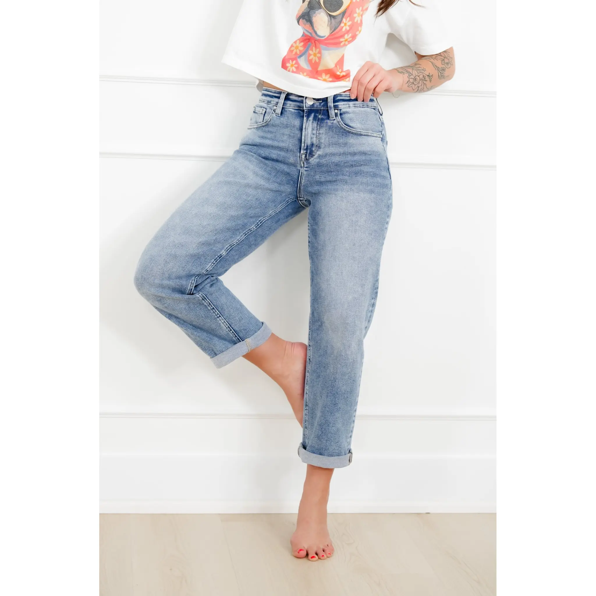 Restock! Risen High Rise Medium Wash Boyfriend Jeans