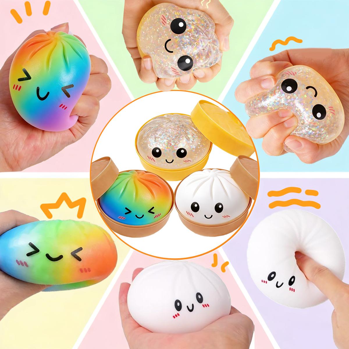 Cute Dumpling Squishy Toy Blind Box – Expressive Steamed Bun Fidget Toy, Soft TPR Stress Relief Squeeze Toy, Funny Food Squishy for Kids, Desk Toy Gift for Birthday, Valentine's Day, Easter