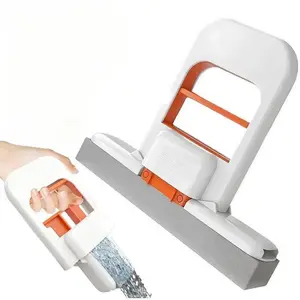 2025 New Upgrade Compact Self-Squeezing Mini Mop Set - Portable Wet-Dry Cleaning System with 2 Removable Washable Plastic Sponge Refills, for Small Spaces, Kitchen Counter (Orange), Plastic Sponges
