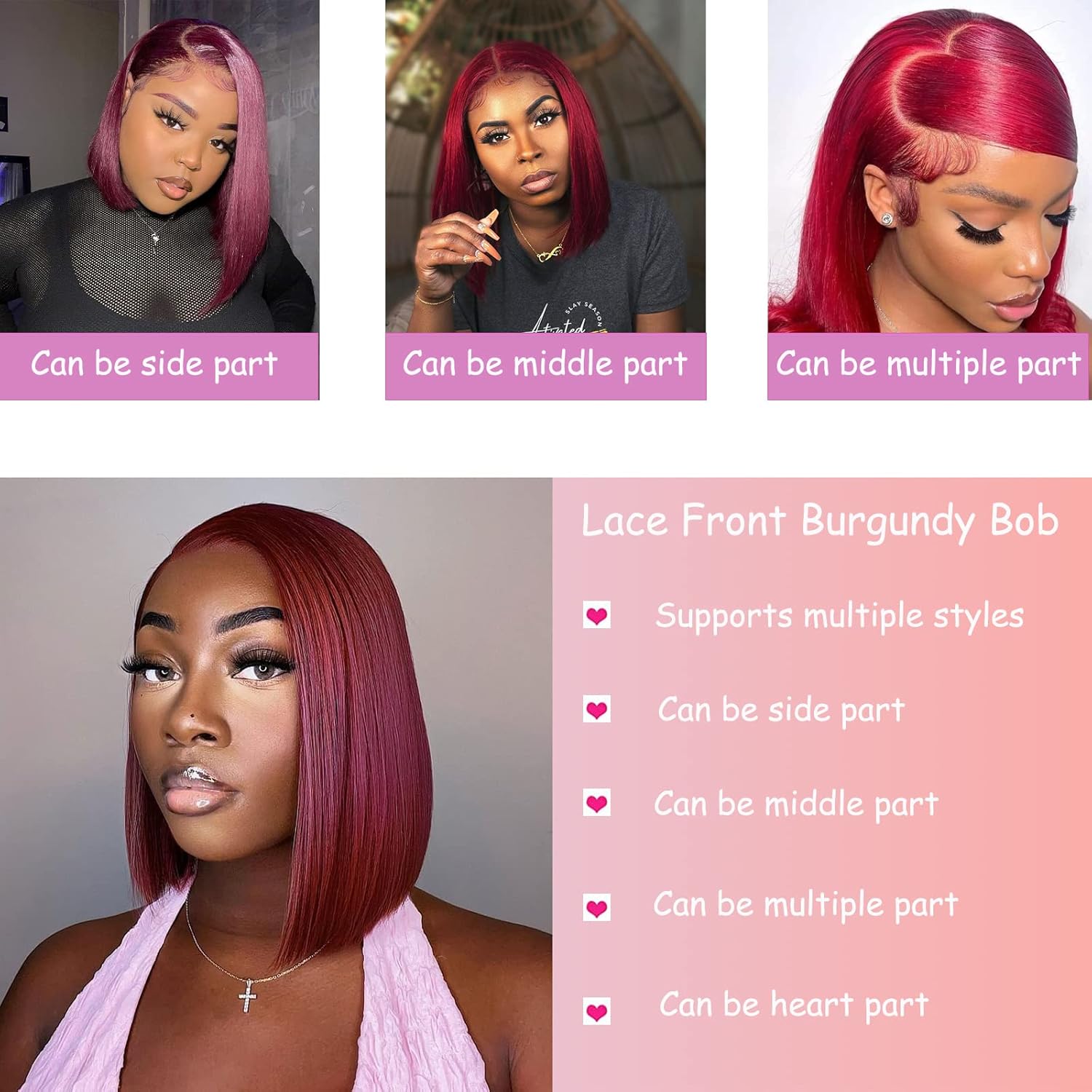 SDDRSRA 12A Bob Wigs Human Hair Red 13X4 Bob Lace Frontal Wigs Human Hair for Women 180% Density Wear and Go Glueless Wig Blunt Cut Straight Short Bob Wigs Pre Plucked With Baby Hair 10 Inch