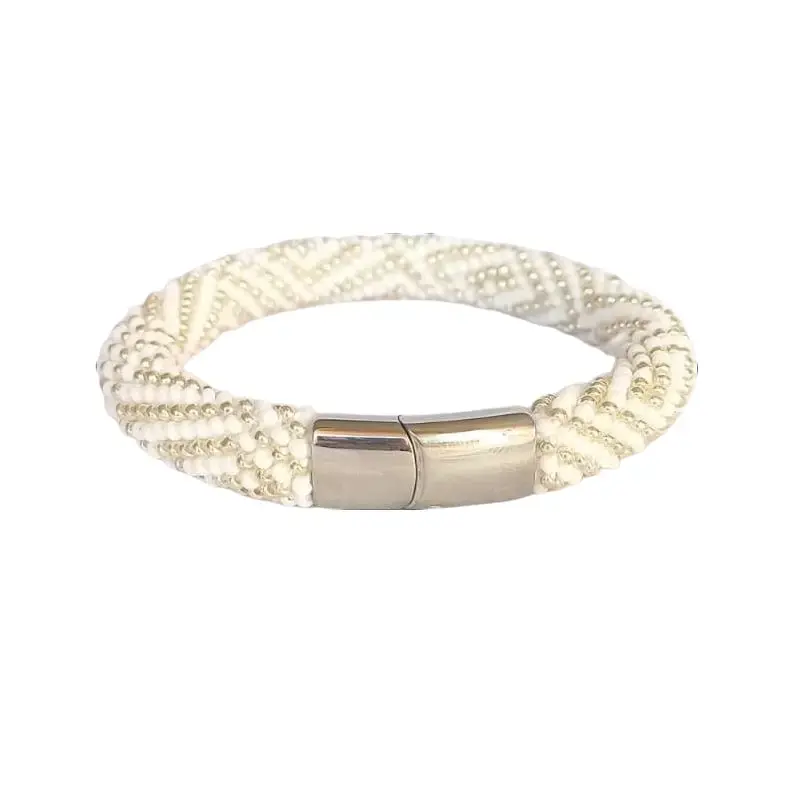 Ilde de Obbatala with Magnetic Stainless Steel Closure Beaded Crochet Bracelet for All Ages by Ilenes's Elekes