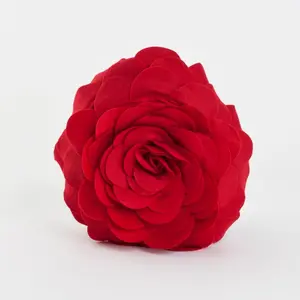 Saro Lifestyle  16 in. Rose Flower Design Poly Filled Throw Pillow, Red