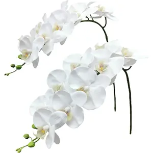 Artificial Orchid Flowers Artificial Flowers Real Touch Latex Faux Phalaenopsis Branches 9 Large Blooms 38 Inches 6pcs White