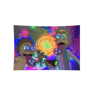 Rsefly Anime Tapestry Wall Hanging  Wall Tapestry Decorative Tapestry Multicolor Psychedelic Cartoon Characters With Spiral Background For Bedroom Decor Trippy Tapestry