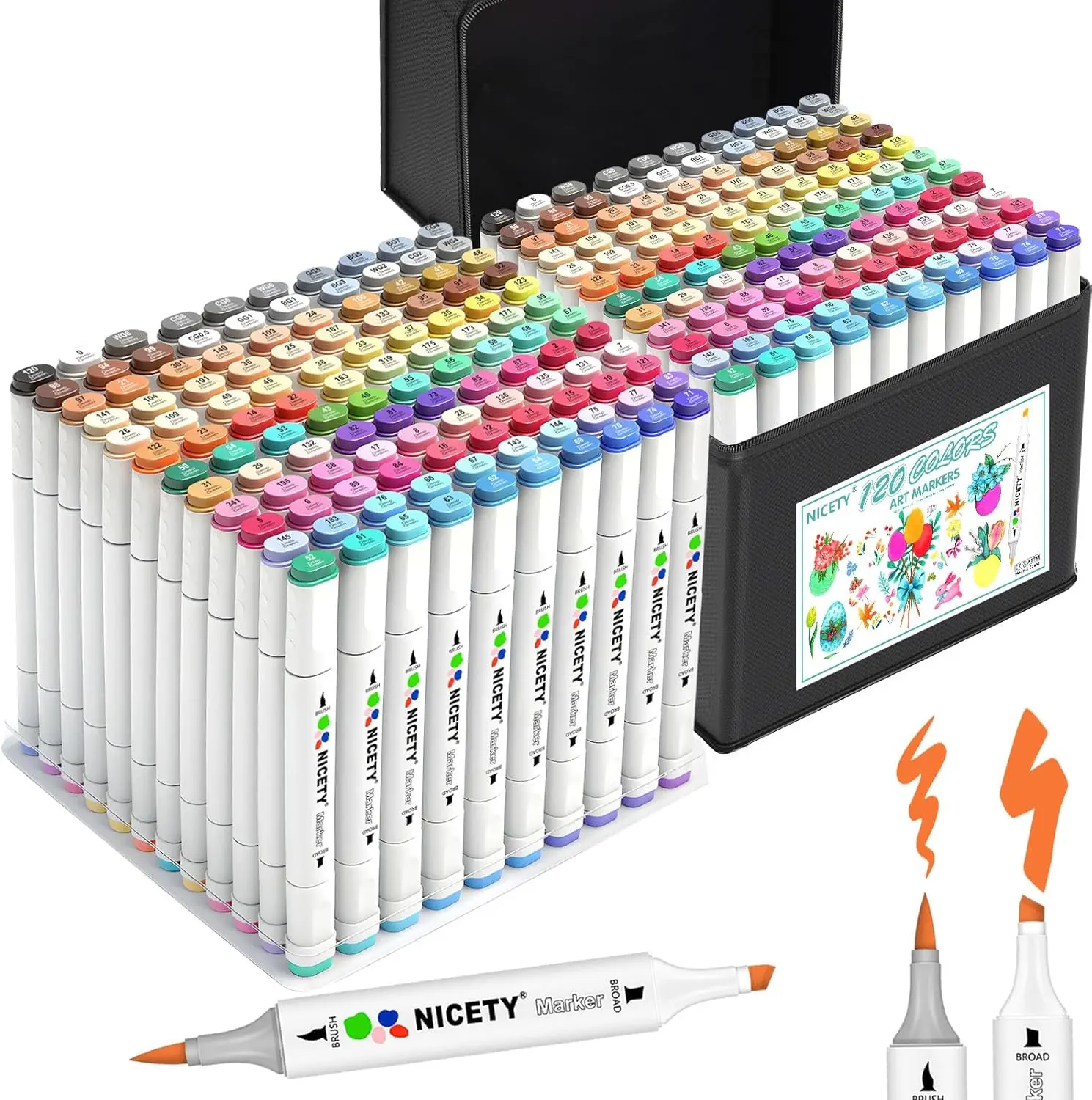 NICETY 120-Color Alcohol-Based Dual-Tip Art Marker Set - Brush & Chisel Tips for Sketching, Coloring - Office Stationery for Artists, Beginners