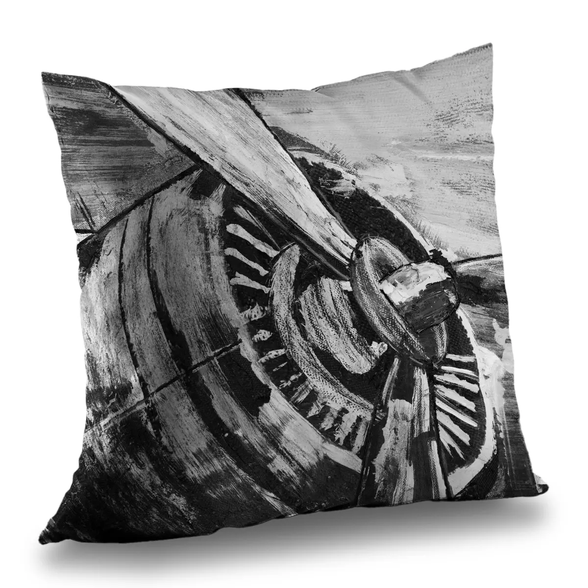 Begin Home Decor C1PT1414FO7WCR 14 x 14 in. Vintage Airplane Propeller Pillow - Gray Hobbies Home Decor