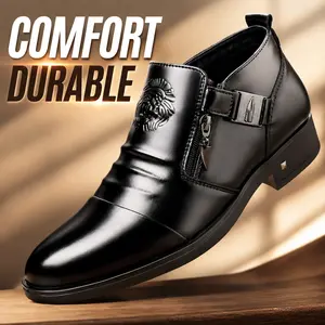 XINMAO Side-Zip Monk Strap Ankle Boots for Men - Elegant Crocodile Pattern Lace-Up Design Black Leather Business Work Shoes