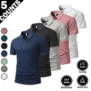 5-Pack Men' s Quick-Dry Polo Shirts - Breathable,Cooling Feel, Short Sleeve, Collared T-Shirts, Available inMultiple Colors, Versatile for Business Casual