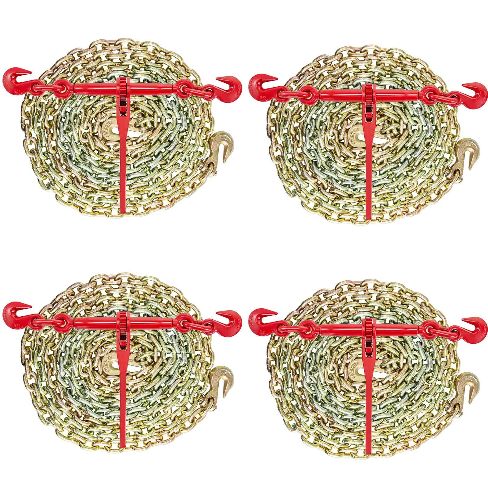【summerfinds】VEVOR Chain and Binder Kit 3/8in-1/2in, Ratchet Load Binders 9215lbs Working Strength, Ratchet Binders and Chains, 3/8in x 10ft Chains with G70 Hooks, for Truck, Tie Down, Hauling, Towing
