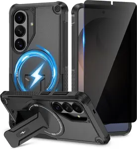 Magnetic for Samsung Galaxy S26 Plus Case, with Privacy Tempered Glass Screen Protector , Compatible with MagSafe, Invisible Kickstand, Shockproof Phone Cover, Black