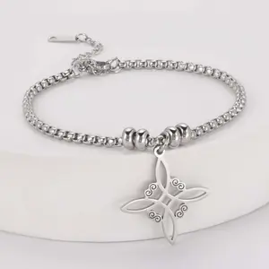 Stainless Steel Witch Knot Beaded Bracelet – Personalized Protection Jewelry for Couples, Men & Women