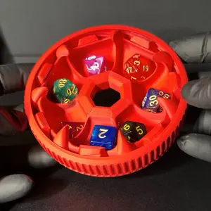 3D Printed Mechanical Dice Box - Rotating Circular Dice Holder for DnD & Tabletop Games with Colorful Dice in Container