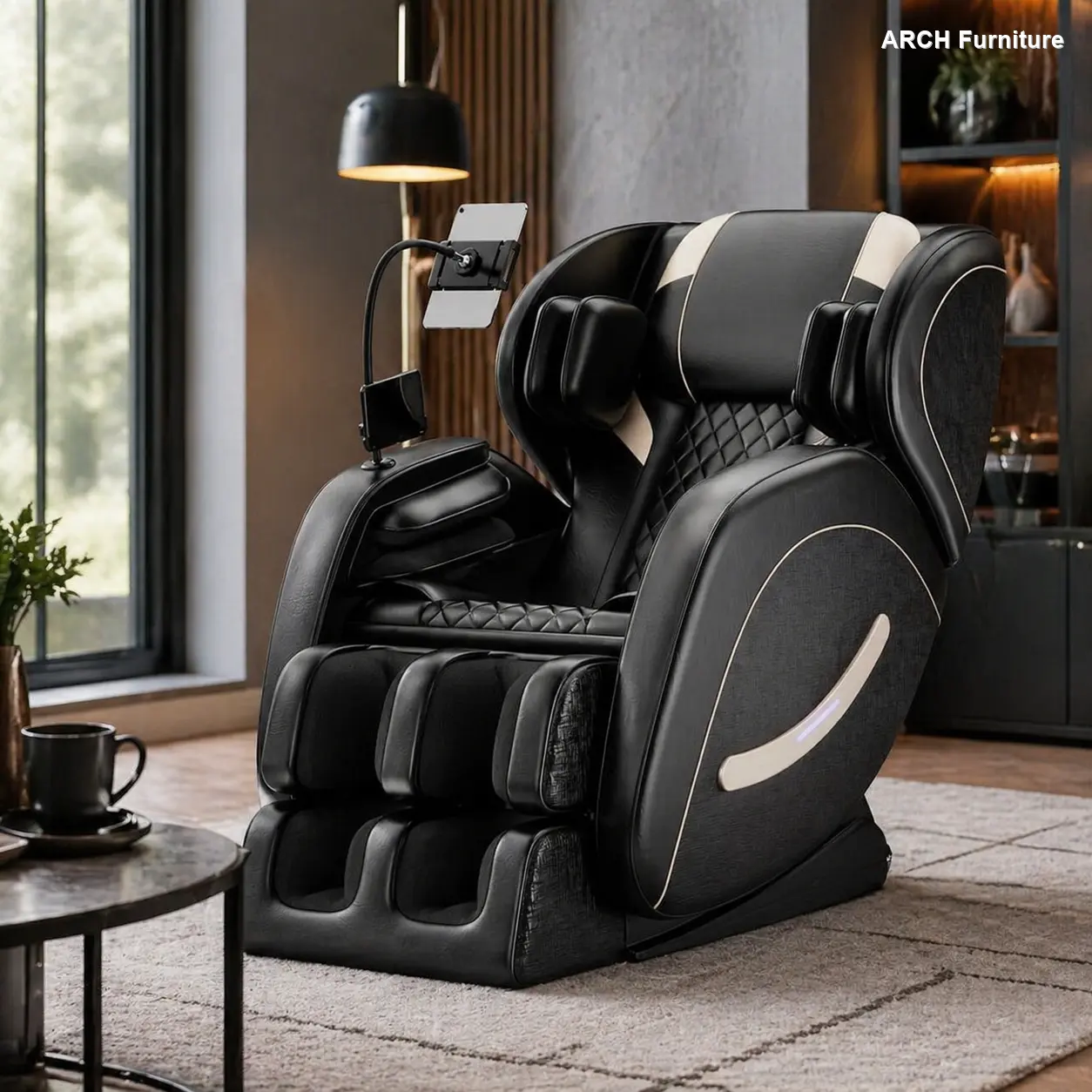 ARCH 0 Gravity Automatic Massage Chair Recliner - PU Leather, Full Body Air Pressure, Bluetooth Functionality, Foot & Calf Massage, Retractable Elevated Indoor Lounger (Black), Muscle Therapy, Calming Atmosphere Living Room Furniture for Back Pain Relief
