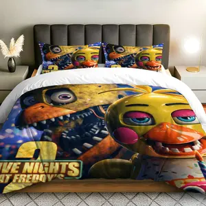 3PCS Duvet Cover Set, 1 Duvet+2 Pillowcases(Without filler), Horror Game Character Fun Theme, Halloween bedding set, Five Nights at Freddy's Suitable for decoration bedroom, guest room, game room, lounge.