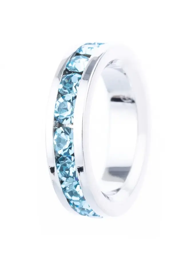 Sterling Silver Channel-set Austrian Crystal  Aquamarine Birthstone Charm