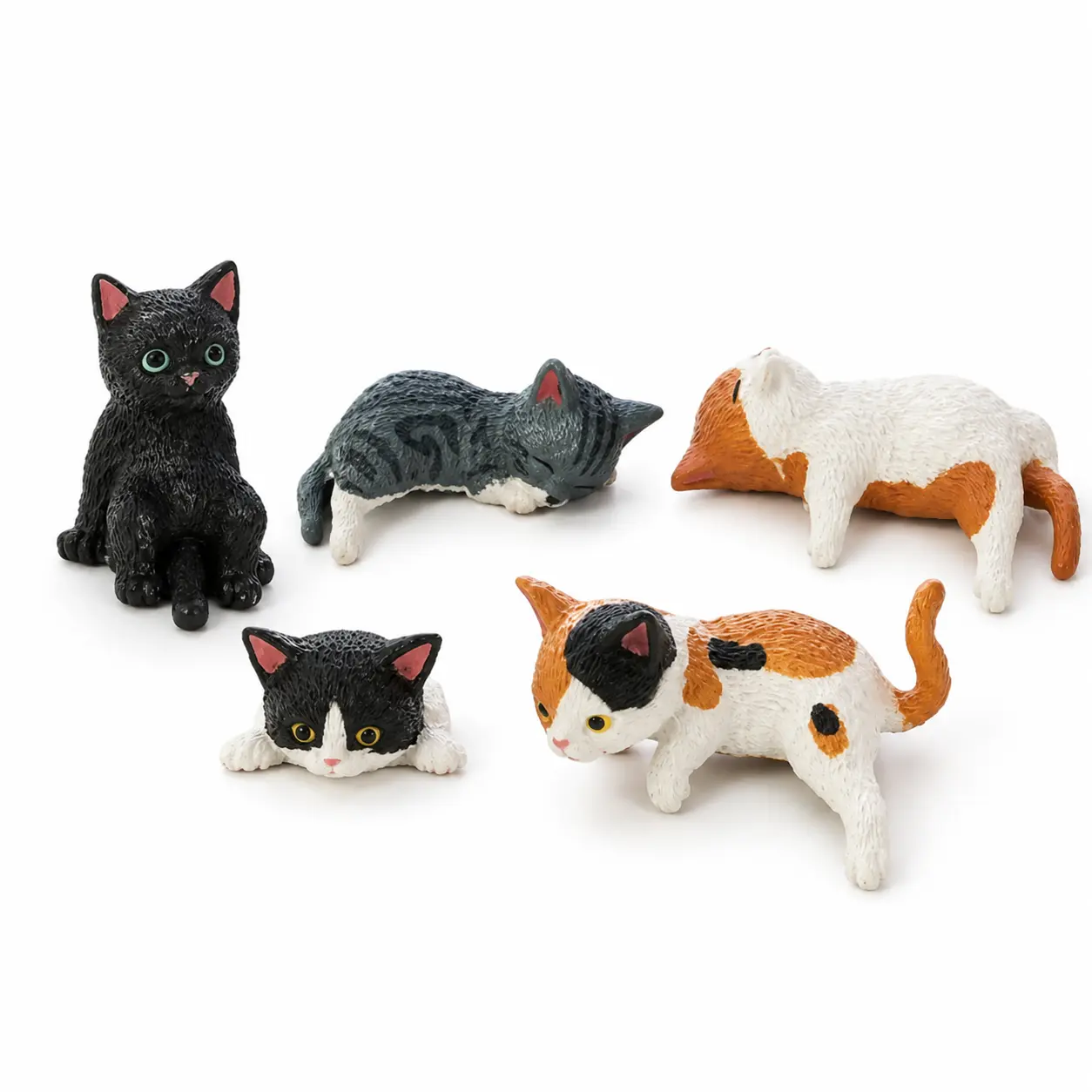 5PCS Resin Mini Cat Desk Figurines for Computer Monitor, Shelves, Car Dashboards, Office Desk Decor, Multi Pose Kitty Ornaments Cute Cartoon Style Desk for Offices Cubicles Playful Charming Desktop Decoration