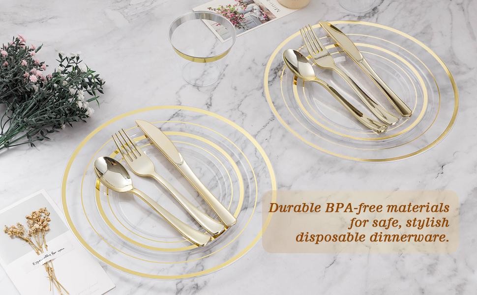 100PCS Clear Plastic Plate, Disposable Party Plates with 50 Dinner and 50 Dessert Plates, Plastic Plate for Party, Wedding and Birthday