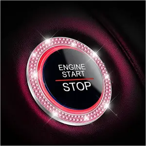 Car Bling Crystal Rhinestone Engine Start Ring Decals, 2 Pack Car Push Start Button Cover/Sticker, Key Ignition Knob Bling Ring, Sparkling Car Interior Accessories for Women