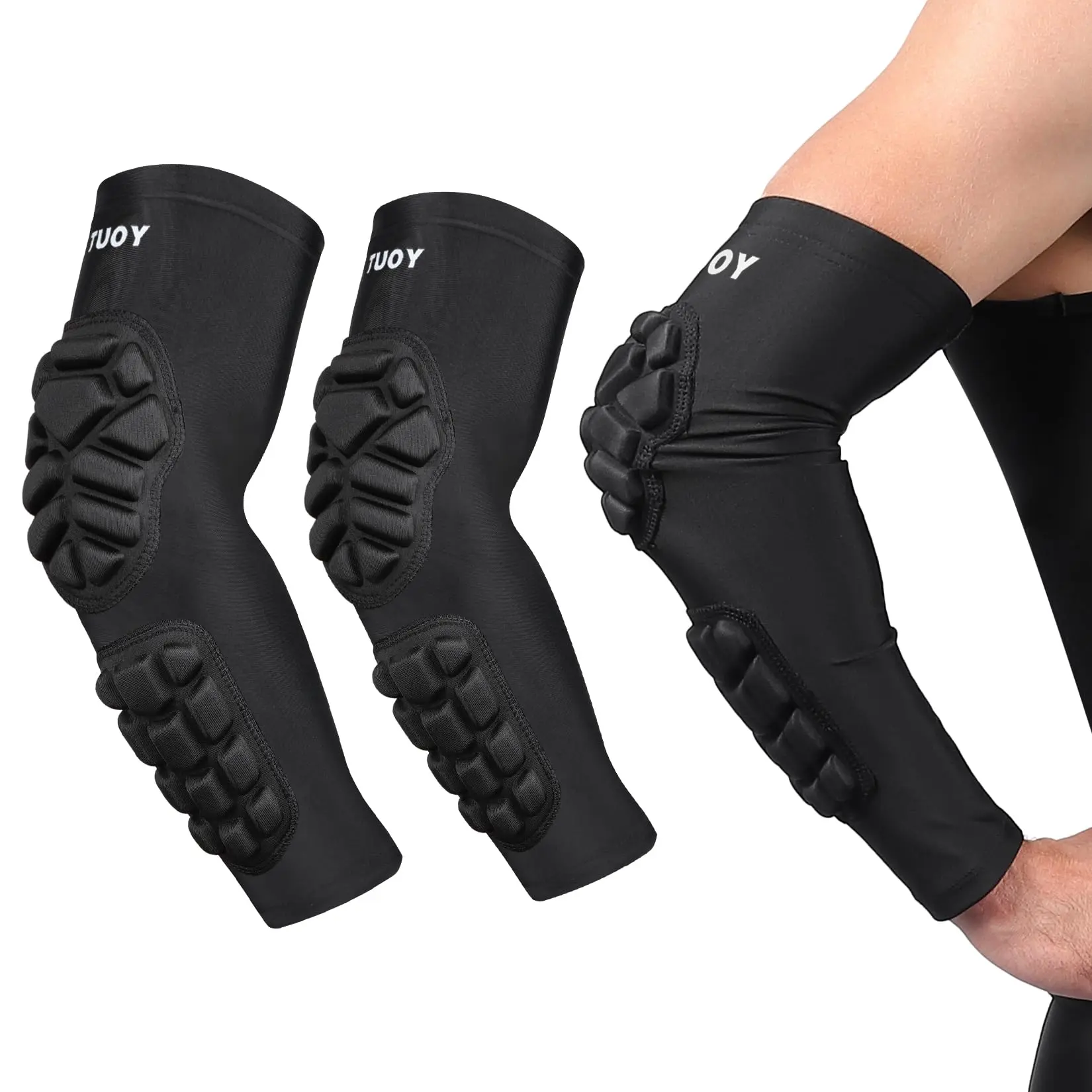 TUOY Elbow Guard, 2-Pack Compression Arm Sleeves, Nylon Blend with EVA Pads for Impact Resistance, a Football Accessory for Adults, Two Pack
