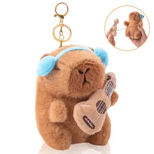 Funny Capybara Plush Keychain – Cute Guitar Capybara Bag Charm, Kawaii Animal Keyring Gift for Friends,Gift for Her Birthday Holiday Gift Ideas Decor Bag Accessory woman keychain