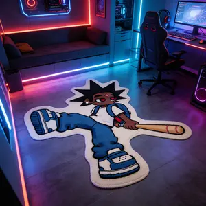 Trendy Baseball Cartoon Character Rug, Fun Decorative Mat for Bedroom Gaming Room Living Room, Ideal Holiday Gift