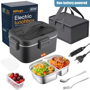 Deals for You Days Electric Lunch Box, 80W Portable Food Heater for Adults, Heating Food Warmer for Car Truck Home Office 110V/12V/24V with 1.8L 304 Stainless Steel Container, Fork Spoon and Bag