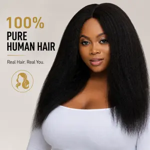 Ronashow 4x4&13x4&13*6  100% Pure Human Hair Kinky Straight Glueless Lace Closure Wig Pre-Cut Natural Color Breathable Comfortable Adjustable Strap Lace Frontal Wigs