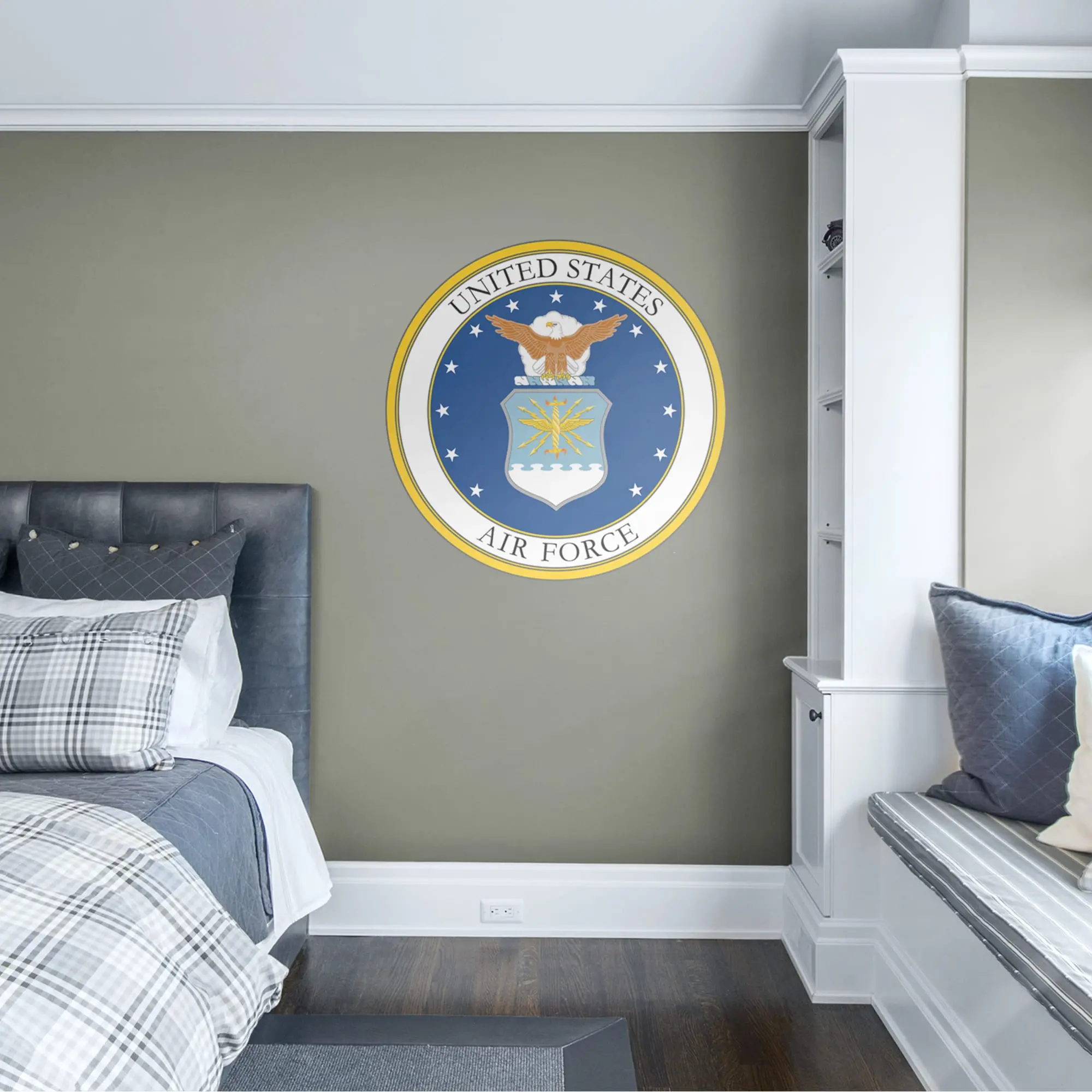 Officially Licensed US Air Force Seal Smooth Easy-Remove Military Vinyl Decal - American Eagle Head Airmen Pride Indoor Wall Sticker, No Tape or Tacks Required, Resists Tears, Rips, Fading, Indoor Use Only Home Decor Supply
