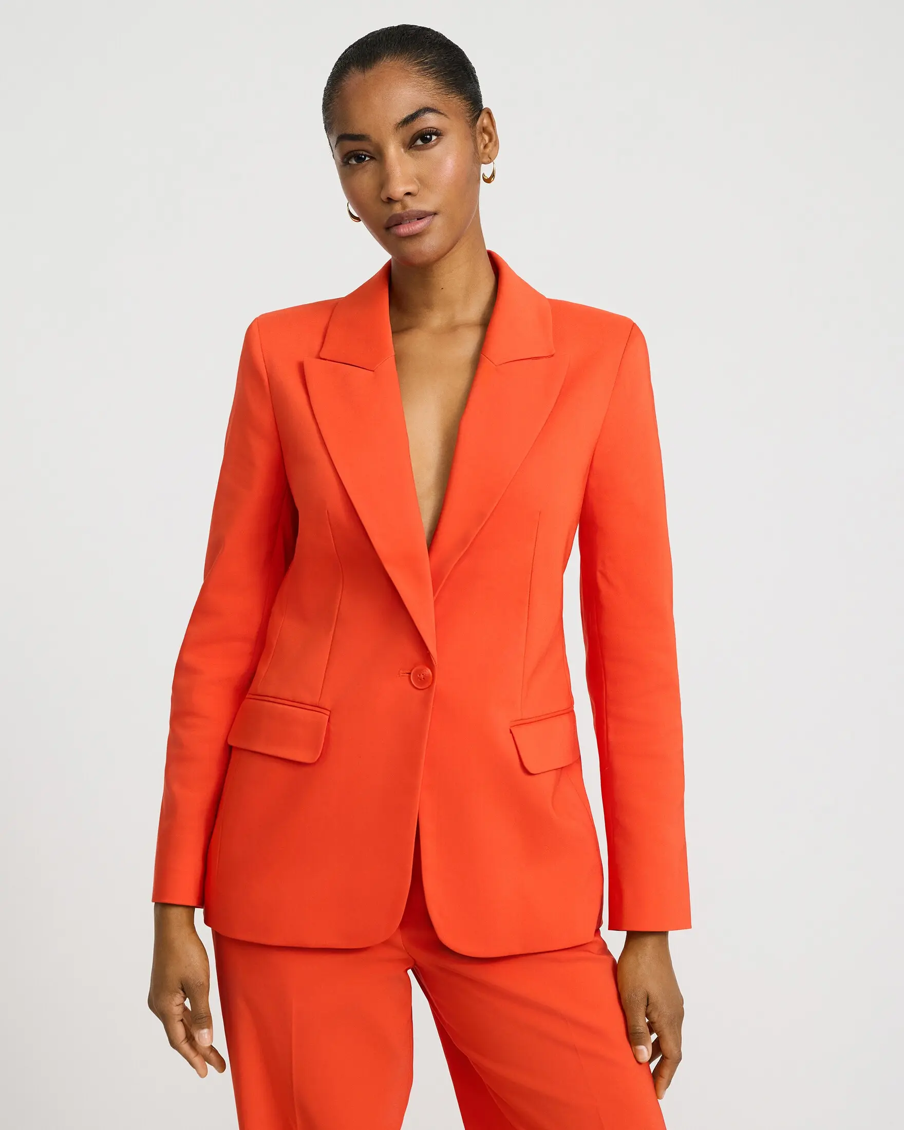Express Stretch Cotton Long Slim Blazer, Everyday, Button