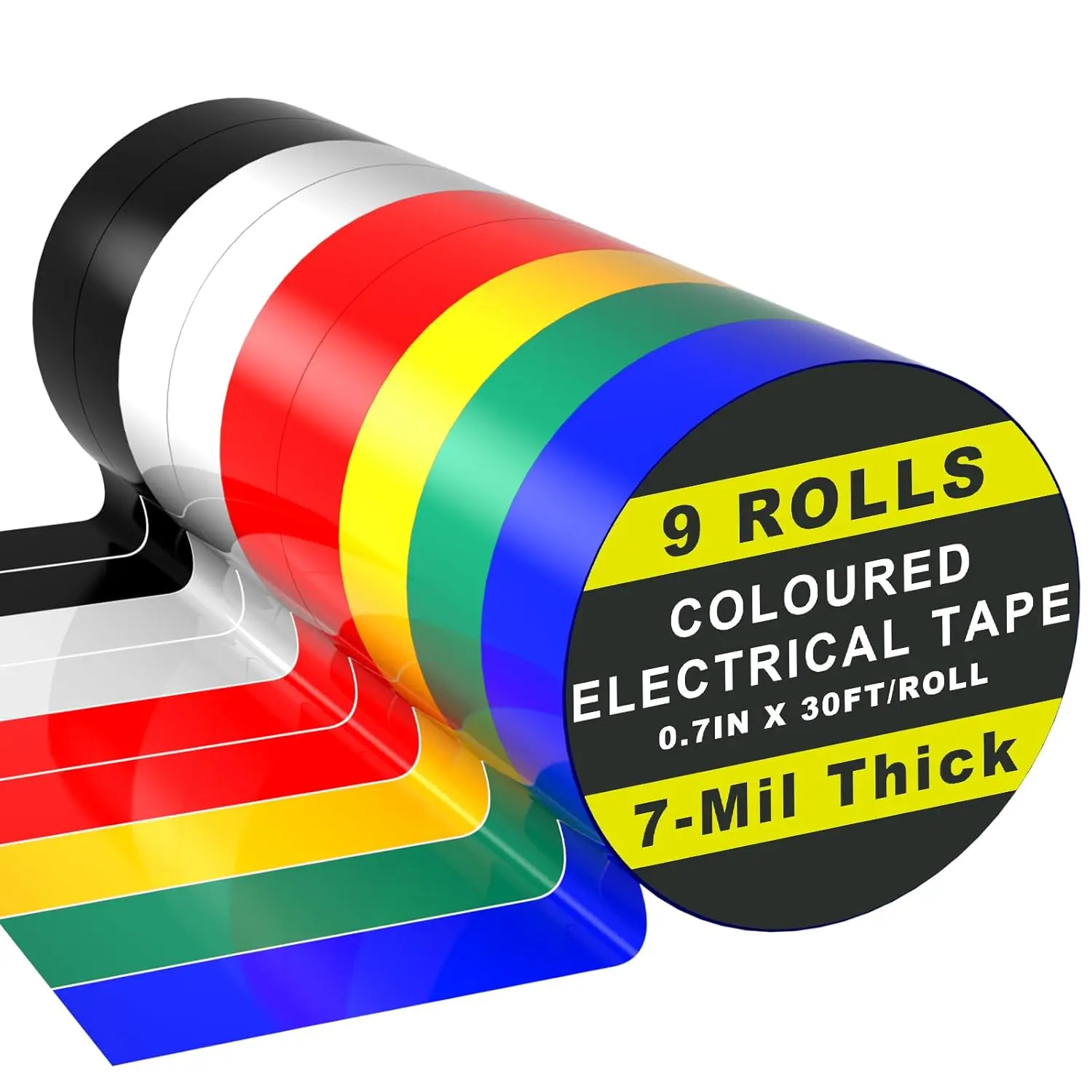9 Rolls Coloured Insulating Electrical Tape - 0.7in x 30ft (10m), Abrasion/Acid/Alkali Resistant Durable Tape for Domestic & Commercial Use
