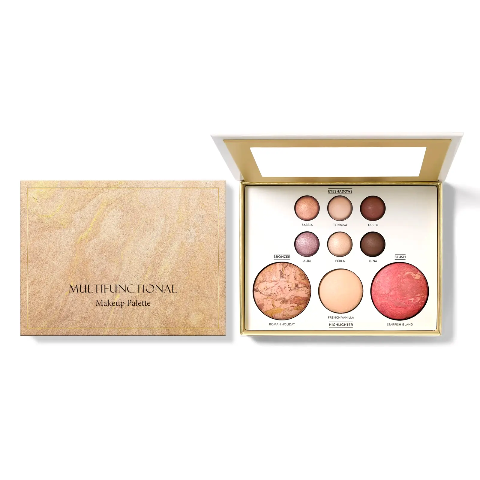 Multi-Color All-In-1 Makeup Palette - Regular Edition Box, Long-Lasting No-Smudge Eyeshadow, Contour, Blush, Highlighter Balm, Brightening Baked Tan Smooth Compact Powder, Shimmer Cosmetic Baked Tan Makeup Starter Kit, Contains Neither Harmful Additives