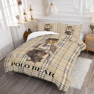 Cute Plush Bear Comforter Set (2/3-Piece, 1 Comforter + 1-2 Pillowcases, No Pillow Inserts), Plaid Bear Print, Soft Microfiber, Retro Style Bedroom Decor, Ideal Gift for Kids, Bedding Sets