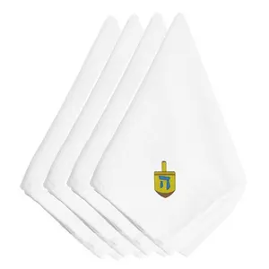 212 MAIN Hanukkah Dreidel Embroidered Napkins - 4-Pack Kitchen Tableware with Embroidered Details, Four Pack