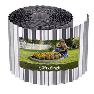fathersdaygift VEVOR Galvanized Steel Landscape Edging, 50 ftx 6 in Metal Edging for Landscaping with Gloves, Easy-to-Install Bendable Metal Strips, Heavy Duty Metal Garden Edge Border for Flower Bed, Yard Pathway