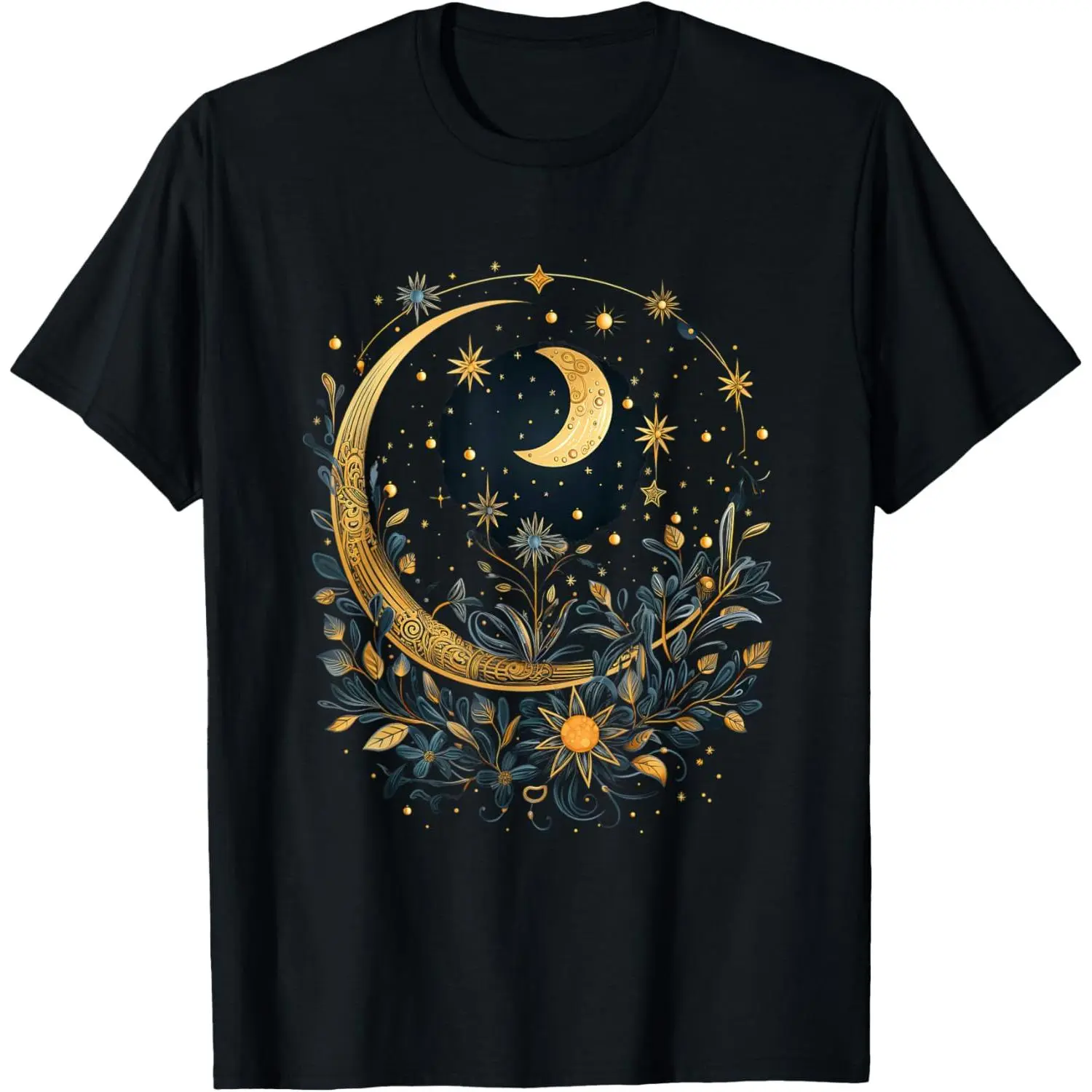 Men's Aesthetic Graphic T-Shirt with Mystic Sun & Floral Motif - Casual Short-Sleeve Fashion Top in 100% Cotton Fabric, Shortsleeve, Sports, Moisture Absorb, Round Neck, Regular Fit, Machine Washable, Streetwear, Menswear, Natural, Soft, Tshirt