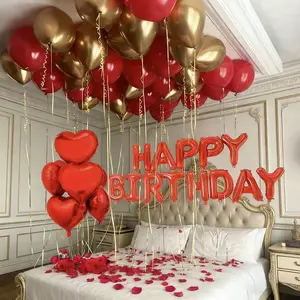 36pcs Set Red Balloons for Party Decorations Happy Birthday Letters Heart-Shaped Foil & Latex Multicolor Suitable for Birthdays Anniversaries Valentine's Day Proposals Christmas