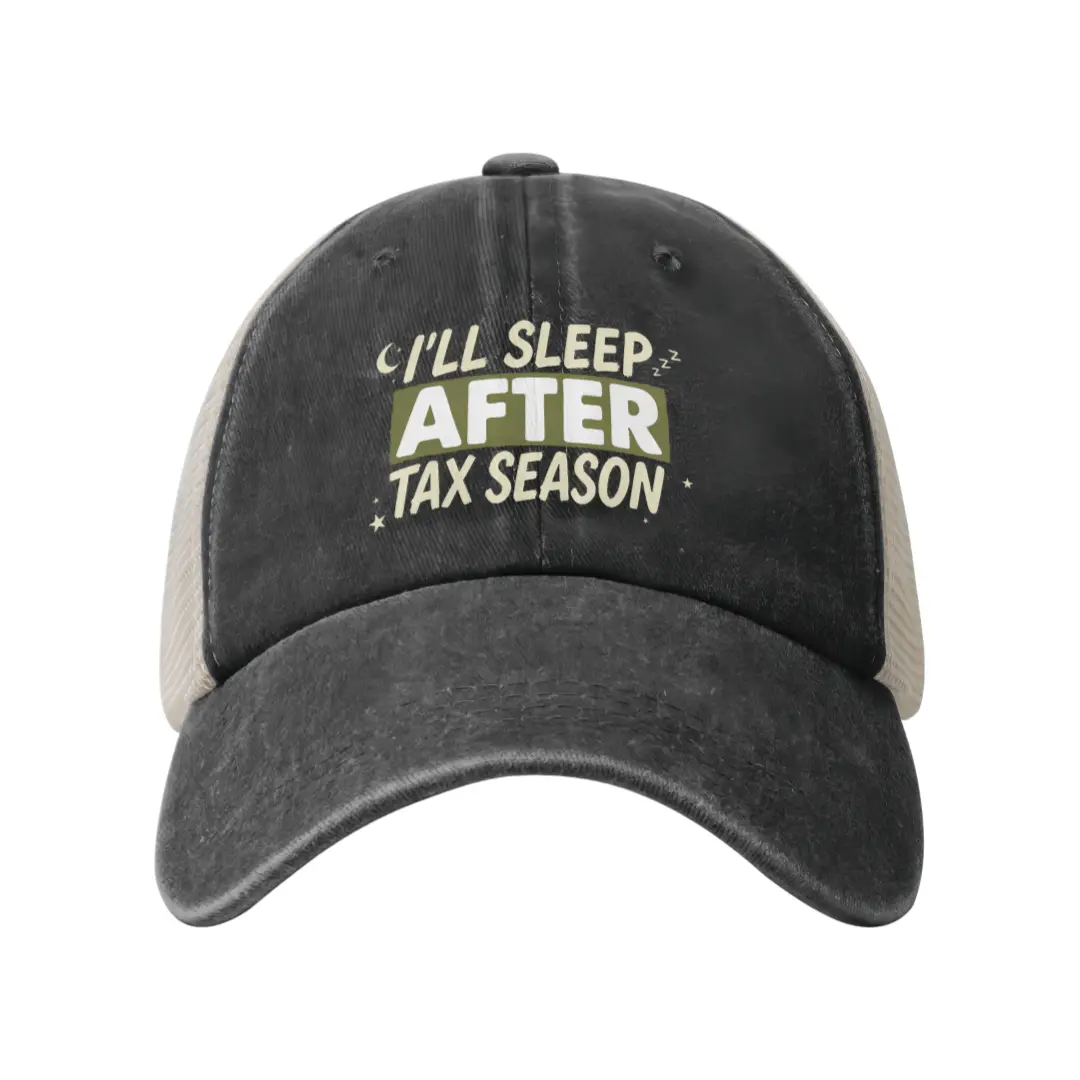 I'll Sleep After Tax Season Washed Mesh Trucker Hat, Funny CPA Accountant Tax Season Gift Adjustable Baseball Cap
