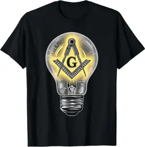 Freemason Square and Compasses Light Bulb Graphic T-Shirt - Masonic Symbol Tee