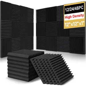 12/24/48Packs Acoustic Foam Panels Wedge 1"X12"X12" High Density 20kg/m³ Quick Recovery Sound Proof Foam Panels for Walls
